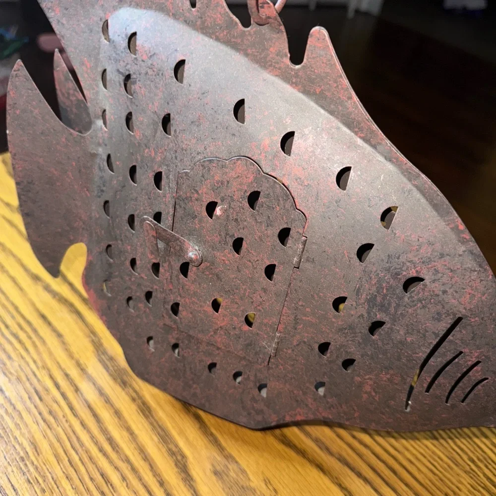 Vintage Fish-Shaped Metal Lantern- Red and Black